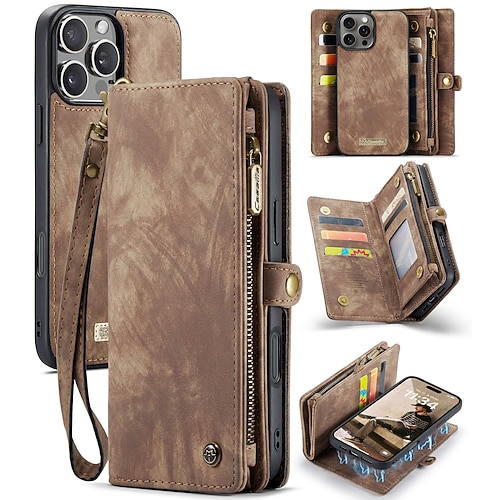 Handy Hülle Handyhüllen Für iPhone 16 15 14 Pro Max Plus 16e 13 Pro Max Mini Brieftaschenhülle Abnehmbar Reisverschluss Mit Handgelenkschlaufe TPU PU-Leder Image