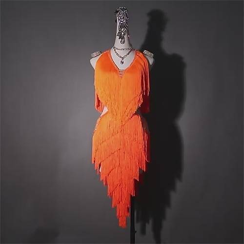 Glamouröses Latein-Tanzkleid mit Fransen für Damen – funkelndes Fransenkostüm mit Pailletten, perfekt für Cha-Cha, Rumba Ballsaalaufführung Image