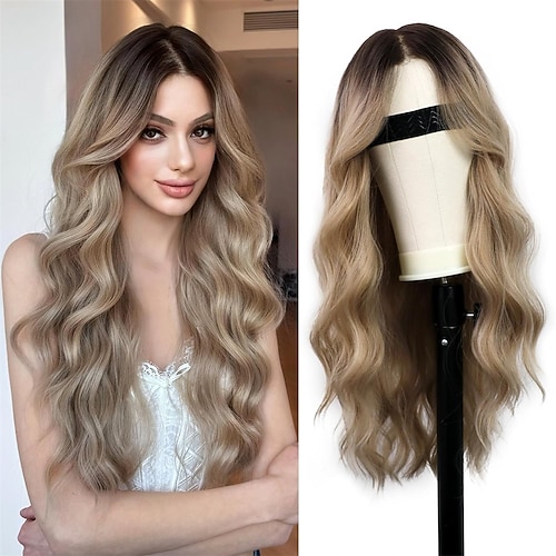 Synthetische Perücken Lockig Mittelscheitel Maschinell hergestellt Perücke Lang Dunkelbraun Natürlich Schwarz Braun Ombre Gray Ombre Blond Synthetische Haare Damen Weich Mode Handlich Blond Schwarz Image