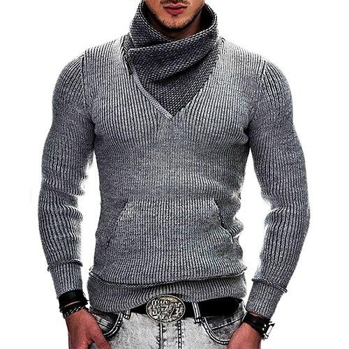 Herren Pullover Gerippt Stricken Normale Oberteile Gestrickt Schmale Passform Einfach Schal Strickware Mode Lässig Alltagskleidung Bekleidung Winter Schwarz Weiß S M L
