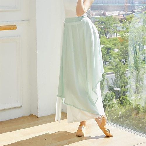 Leggings mit Rock für Damen, Yogahosen, dehnbare Ballett-Tanz-Leggings, Chiffon-Strumpfhose mit Rock für Ballett, Latein, Salsa, Tango