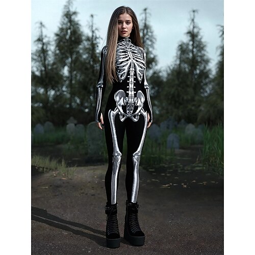 Karnevalskostüm 2026 Totenkopf Karneval Bodysuit Ganzkörper-Catsuit Gruseliges Kostüm Kinder Erwachsene Herren Damen Jungen Halloween Karneval Tag der Toten Club Party Leistung Einfaches Image