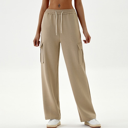 Damen Freizeithosen Cargo-Jogginghose Mit Taschen Bauchkontrolle Hohe Taille Fitnessstudio Training sportlich Unterteile Einfarbig Schwarz Grün Khaki Herbst Sport Sportkleidung Lässiger Schnitt Image