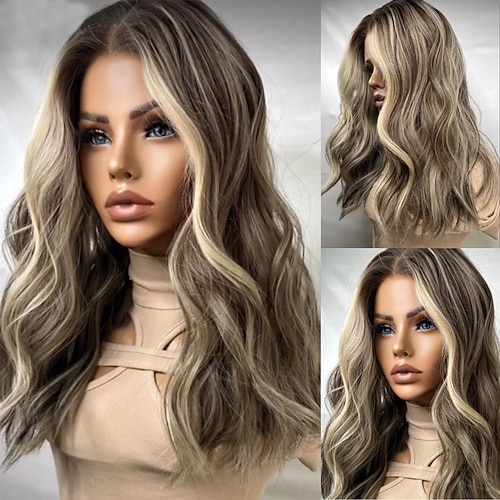 brasilianisches Remy-Menschenhaar, klebefreie Lace-Closure-Perücke, 13 x 4 Zoll, Lace-Front-Perücke, gewelltes aschblondes, gesträhntes Echthaar mit Babyhaar, 100 % jungfräuliches, vorgezupftes Haar Image