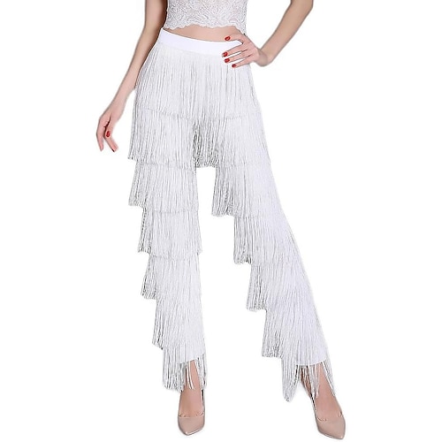bh1985 Damen 7-stufige Quaste Latein Tanzhose Gesellschaftstanz Professionelle schwarze Übungshose für Erwachsene mit Fransen Image