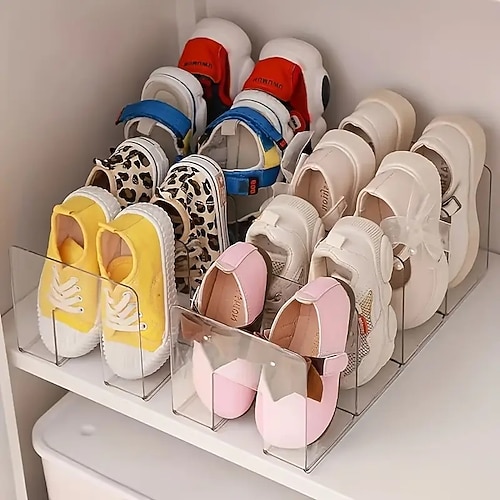 2er-Pack 4-Fächer-Schuhregal aus Acryl für Kinder, übersichtlicher und kompakter Babyschuh-Organizer, langlebige und stilvolle Schuhaufbewahrung für Kinder Image
