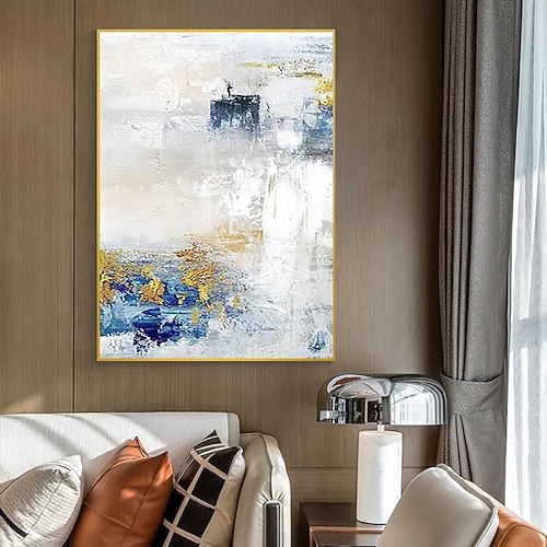 handgefertigtes großes abstraktes Ölgemälde mit Goldfolie auf Leinwand, modernes ungerahmtes Gemälde, Wandkunstbild für die Inneneinrichtung Image