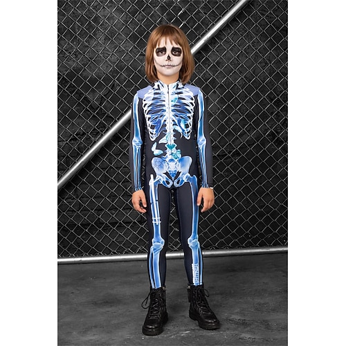 Karnevalskostüm 2026 Totenkopf Karneval Bodysuit Ganzkörper-Catsuit Gruseliges Kostüm Kinder Erwachsene Herren Damen Jungen Halloween Karneval Tag der Toten Club Party Leistung Einfaches Image