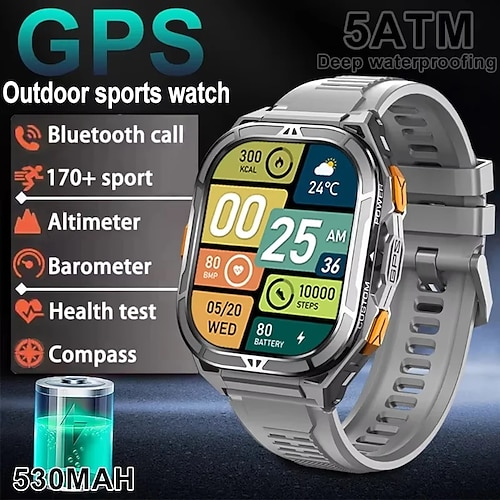 X5 Smartwatch 1.96 Zoll Smartwatch Fitnessuhr Bluetooth Anruferinnerung Aktivitäts-Tracker Herzschlagmonitor Sitzende Erinnerung Finden Sie Ihr Gerät Kompatibel mit Android iOS IP68 Herren GPS