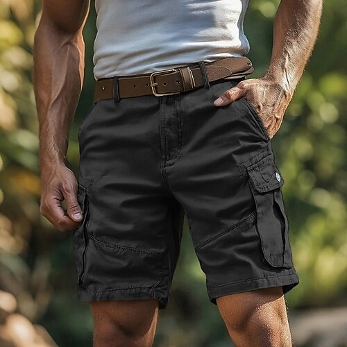 Herren Cargo-Shorts Shorts Sommershorts Mehrere Taschen Klappentasche Einfach Komfort tragbar Knielang Outdoor Sport Täglich Mode Lässig Schwarz Marinenblau Image