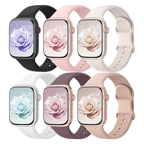 6er Pack Sportarmband Kompatibel mit Apple Watch Armband 38mm 40mm 41mm 42mm 44mm 45mm 49mm Niedlich Silikon Ersatzarmband für iwatch Ultra 2 Series 9 8 7 SE 6 5 4 3 2 1 Image