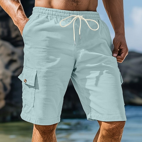 Herren Cargo-Shorts Cordhose Sweat-Shorts Shorts Bermudashorts Elastischer Bund Einfach Komfort Sport Knielang Outdoor Yoga Lässig Urlaub Ethno-Stil Schwarz Weiß Unelastisch Image