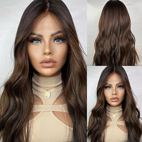 Echthaar 5x5 Verschluss 13x4 Spitzenfront Perücke Mittelscheitel Brasilianisches Haar Bodywave Braun Perücke 130% 150% Haardichte mit Babyhaaren Hervorgehobenes / Balayage-Haar 100% Unbehandelt Image