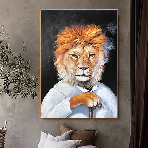 handgemachtes Ölgemälde auf Leinwand, Wandkunst, Dekoration, moderne abstrakte Figur mit Tiergesicht, Wohndekor, gerollt, rahmenlos, ungedehntes Gemälde Image