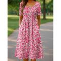Damen Midikleid Strickkleid Freizeitkleid Sommerkleid A Linie Kleid Urlaub Lässig Strand Ferien Normale Passform Blumen Grafik Kurzarm Rundhalsausschnitt Schwarz Rote Orange Beige Sommer Frühling