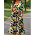 Damen Midikleid Strickkleid Freizeitkleid Sommerkleid A Linie Kleid Urlaub Lässig Strand Ferien Normale Passform Blumen Grafik Kurzarm Rundhalsausschnitt Schwarz Rote Orange Beige Sommer Frühling