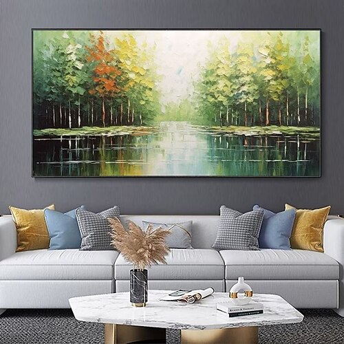 handgemachtes Ölgemälde Leinwand Wandkunst helle neue Dekoration Wald Sonnenaufgang Landschaft für Wohnkultur gerollt rahmenloses ungedehntes Gemälde Image