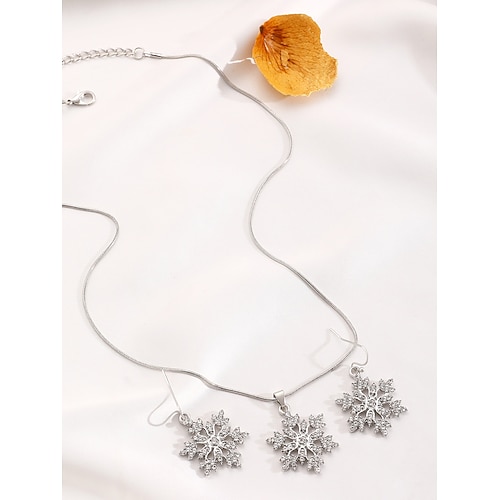 Schneeflocken-Schmuckset für Damen mit funkelnder Kristall-Anhängerkette und Tropfenohrringen – eleganter Winterstil für Weihnachtsfeiern und Feiertagsgeschenke Image