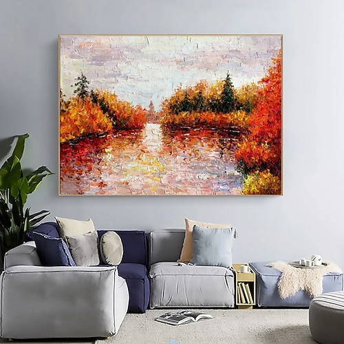 handgefertigtes Ölgemälde auf Leinwand, Wandkunst, Dekoration, Landschaft im europäischen Stil, pastorale Herbstlandschaft, dicke Kunst für die Inneneinrichtung, gerolltes, rahmenloses, ungedehntes Image