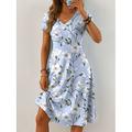 Ostern Damen Midikleid Freizeitkleid T-Shirt-Kleid Sommerkleid A Linie Kleid Elegant Urlaub Lässig Strand Normale Passform Blumen Grafik Blatt Kurzarm V Ausschnitt Blau Purpur Grün Beige Sommer