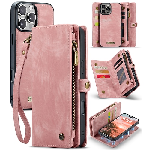 Handy Hülle Handyhüllen Für iPhone 16 15 14 Pro Max Plus 16e 13 12 Mini Brieftaschenhülle Abnehmbar Reisverschluss Mit Handgelenkschlaufe TPU PU-Leder Image