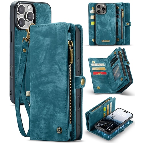 Handy Hülle Handyhüllen Für iPhone 16 15 14 Pro Max Plus 16e 13 Pro Max Mini Brieftaschenhülle Abnehmbar Reisverschluss Mit Handgelenkschlaufe TPU PU-Leder Image