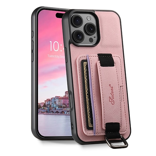 Handy Hülle Handyhüllen Für iPhone 17 Pro Max 17 Air 16 Pro Max Plus 15 Pro Max Plus 15 14 Pro Max Plus 16e Rückseite Mit Handgelenkschlaufe Ständer Kartenfach Retro TPU PU-Leder Image