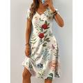 Ostern Damen Midikleid Freizeitkleid T-Shirt-Kleid Sommerkleid A Linie Kleid Elegant Urlaub Lässig Strand Normale Passform Blumen Grafik Blatt Kurzarm V Ausschnitt Blau Purpur Grün Beige Sommer