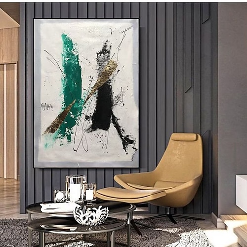 handgefertigte Ölgemälde Leinwand Wandkunst Dekoration moderne grün-goldene abstrakte Malerei für die Inneneinrichtung gerollte rahmenlose ungedehnte Malerei Image