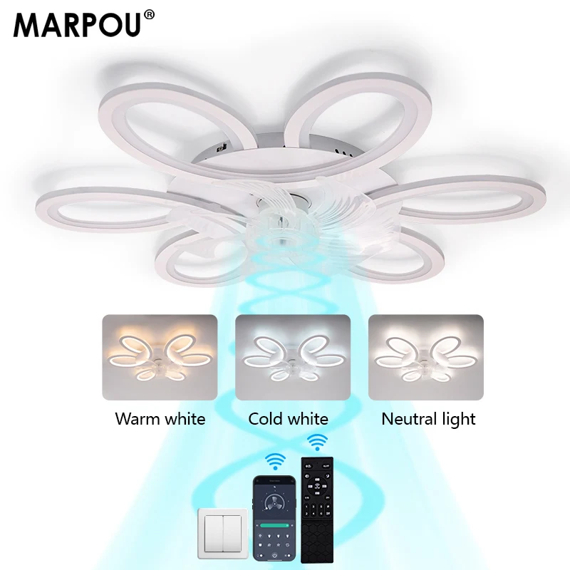 MARPOU Smart Deckenventilator Licht 220 V 6 Geschwindigkeit 7-Blatt APP Fernbedienung Moderne LED Stille Deckenventilator Lampe Wohnzimmer Schlafzimmer