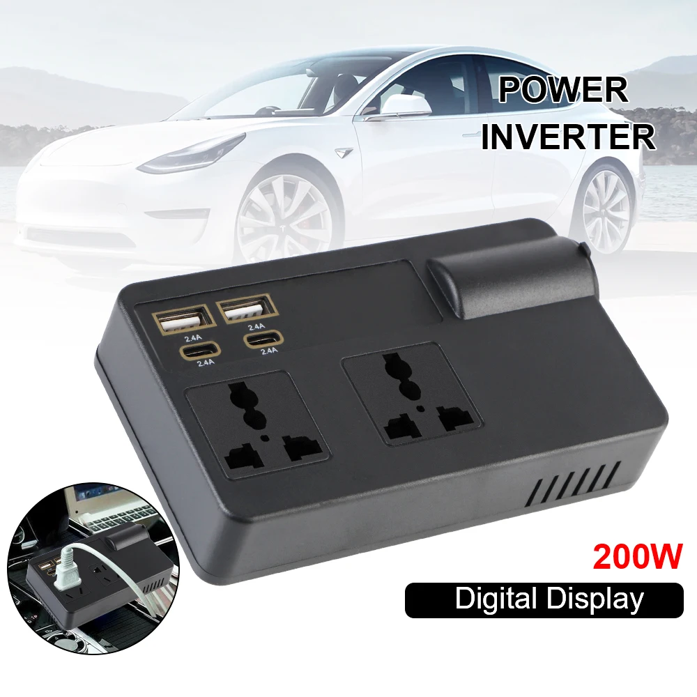 Spannungserkennung USB/PD/Typ-C Ladegeräte EIN/AUS-Schalter 200 W DC 12 V/24 V zu AC 220 V Konverter Universal-Netzteil Auto-Wechselrichter Image