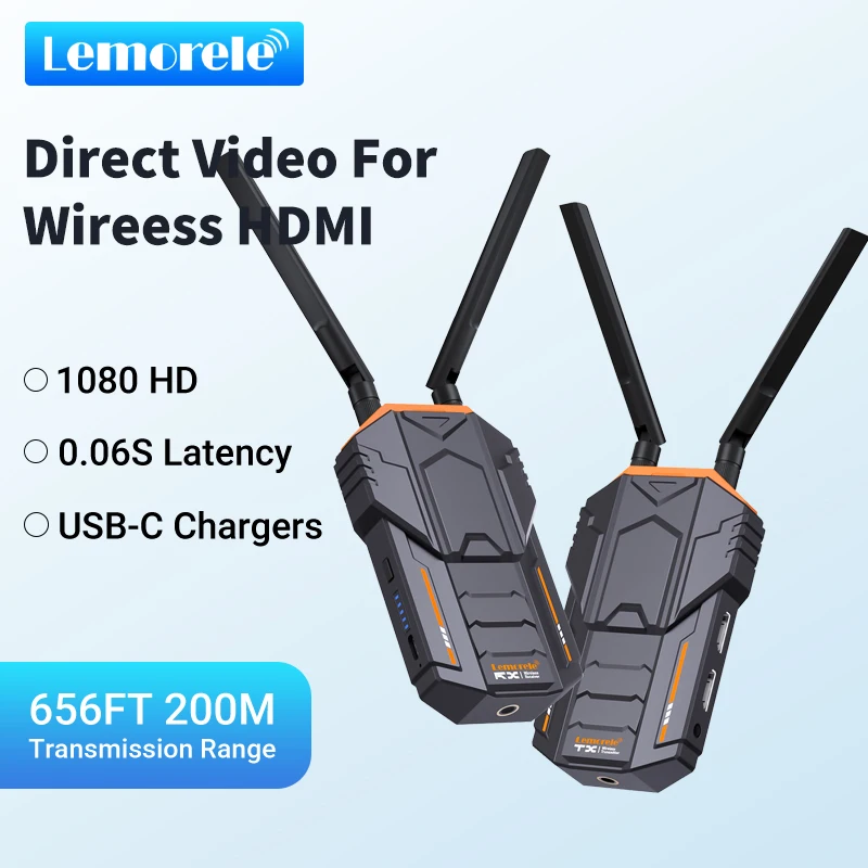 Lemorele Wireless HDMI Sender Empfänger Kit 200M 5,8Ghz Bild Video Transceiver Für Kamera Laptop Live-Streaming PC zu TV Image