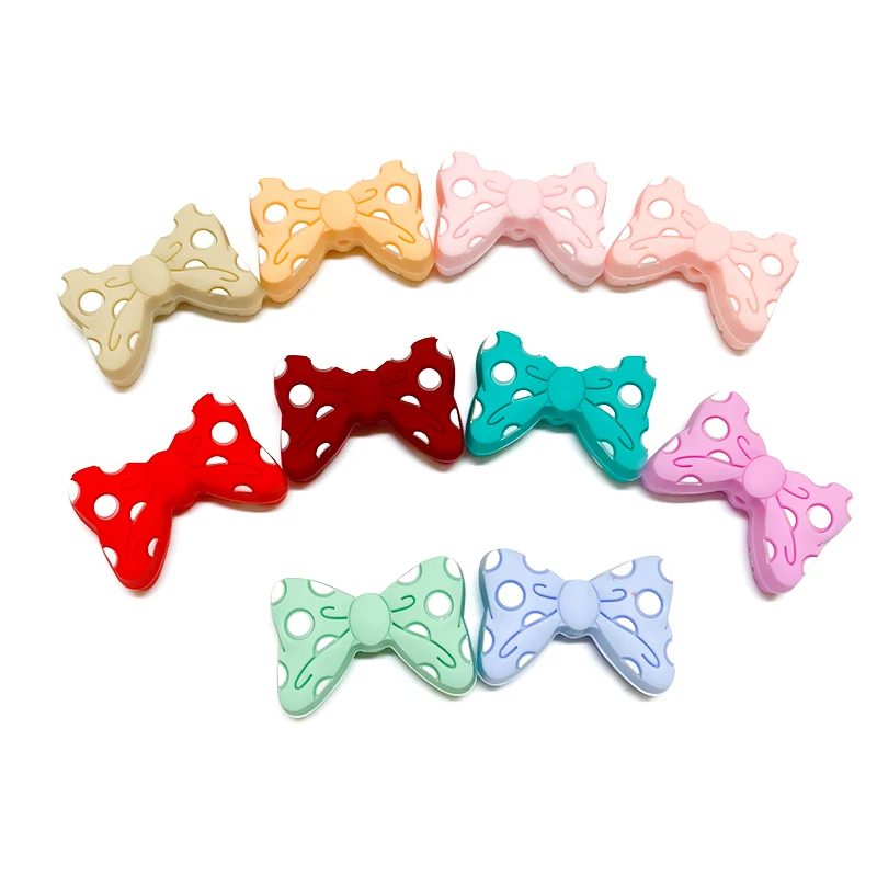 10 stücke Baby Silikon Perlen Neue Fliege Perlen BowKnot Perlen Beißring Baby Spielzeug DIY Schnuller Kette Halskette Zubehör