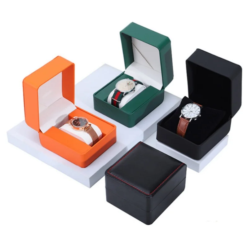 Schwarze Einzeluhr-Geschenkbox mit Kissen, PU-Leder, Armbanduhr-Vitrine, Organizer für Herren, Clamshell-Uhrengehäuse aus PU-Leder Image