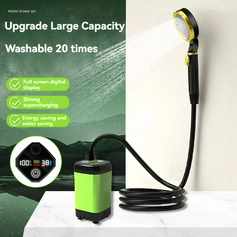 2025 Neue mobile Dusche mit Pumpe, 2-Gang-Geschwindigkeit, kabelloser wiederaufladbarer Duschkopf für Outdoor-Camping, Touristen, Landhaus, Garten