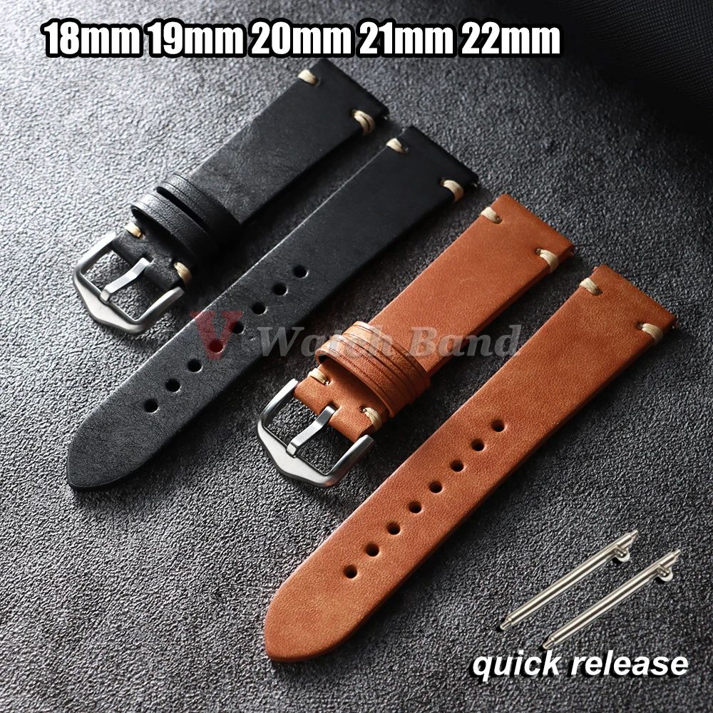 Rindsleder-Uhrenarmband, 18 mm, 19 mm, 20 mm, 21 mm, 22 mm, für Samsung Galaxy Watch 8/7/6/5/4, Vintage-braune Schnellverschluss-Armbänder Image