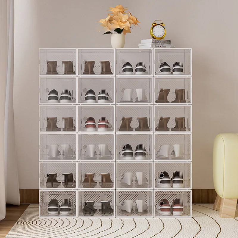1pc Transparente Schuhe Lagerung Box Verdickte Kunststoff Schuhe Display-ständer Faltbare Flip-Cover Schuh Box Snap-on Schuh Veranstalter