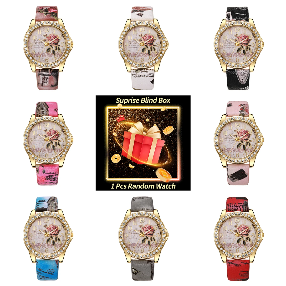 1PC Überraschung Mystery Box-Mode Frauen Blume Zifferblatt Uhr Damen Quarz Uhren Farbe Zufällig (Ohne Box) Image
