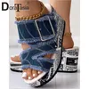Brandneue Damen Plattform Folien Mode Schnalle Denim Print Keile High Heels Damen Hausschuhe lässig Sommer Frau Schuhe