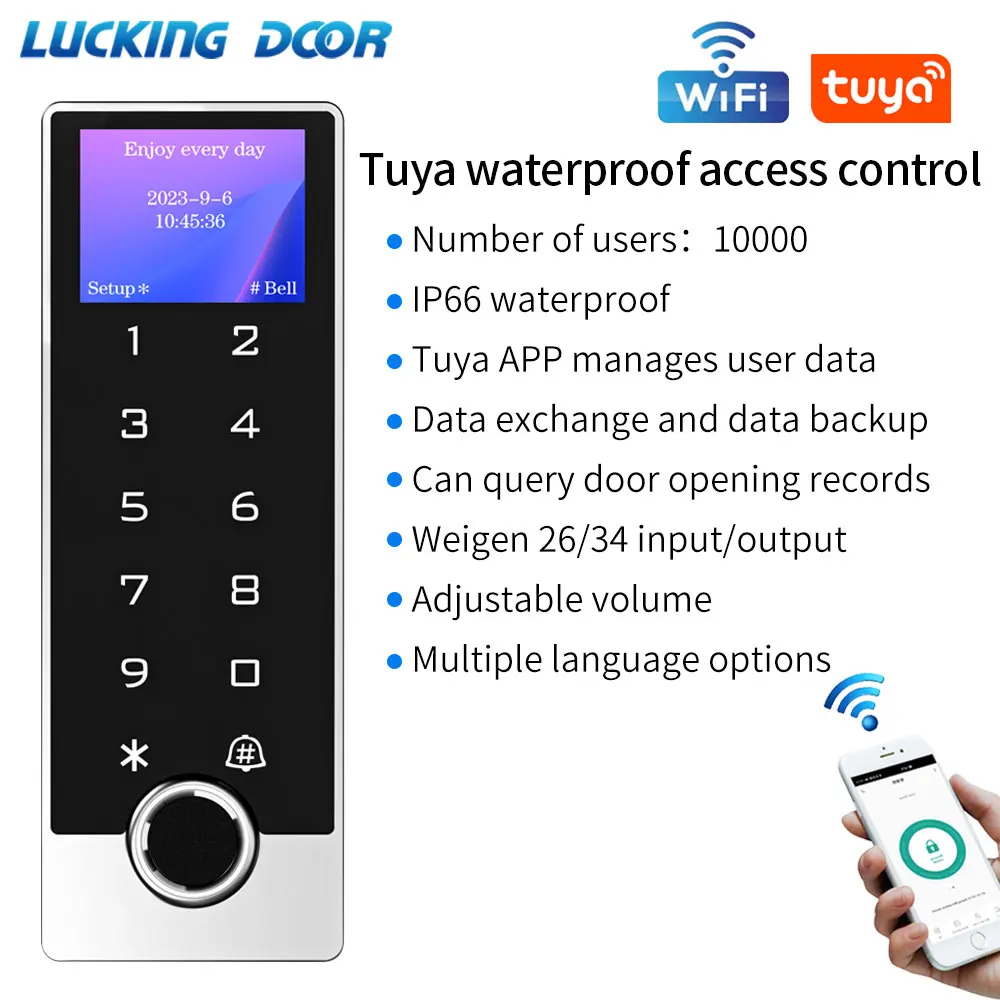 LCD-Bildschirm WIFI Tuya App Fingerabdruck Access Controller Tastatur Wasserdichtes RFID Standalone Biometrisches Türzugangskontrollsystem Image