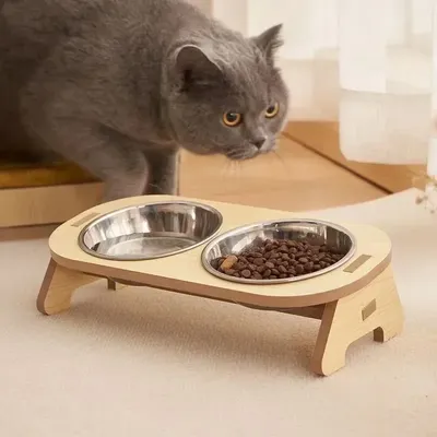 Neue Pet Supplies Anti-rutsch-Edelstahl Schüssel für Haustier Hund Katze Schüssel Feeder mit Holz Ständer Tilt Hundefutter schüssel Katze Zubehör
