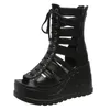 Verkauf Damen 9,5 CM Keil Sandalen Mode High Heels Goth Punk Sommer Casual Plattform Schuhe Damen Komfort Lace Up Zipper schnalle
