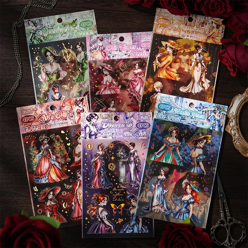 Vintage-Folien-PET-Charakter-Aufkleber, 3D-Gold-Planer-Aufkleber mit elegantem Retro-Stil für Tagebücher, Scrapbooking und Handkonto Image