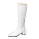 Lizoleor Sweet Patent Block Heel Square Toe Women Knee High Boots Back Zipper Wide Fit Mid Heel Wedding Dress Long Boots White Size 8.5 UK/45