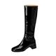 Lizoleor Sweet Patent Block Heel Square Toe Women Knee High Boots Back Zipper Wide Fit Mid Heel Wedding Dress Long Boots Black Size 5 UK/39
