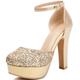 Women's Glitter Platform Sandals 12cm Chunky Heel 3.5cm Sole Round Toe Ankle Strap PU Leather Slip-Resistant Extended Sizes (34-48),Gold,11 UK