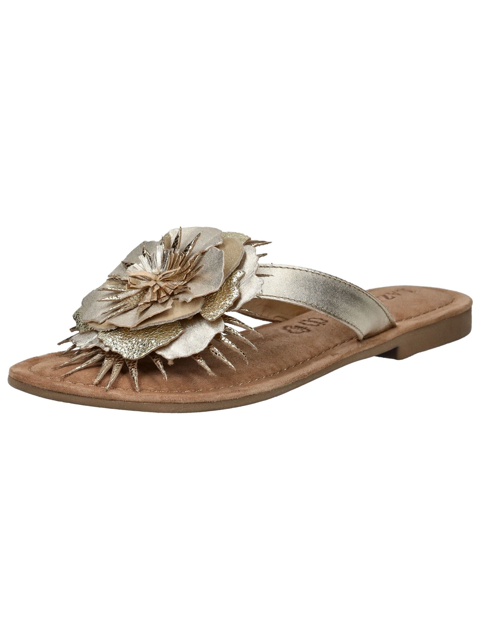 Zehentrenner LAZAMANI "Lazamani Zehensteg Leder", Damen, Gr. 37, gold, Leder, Schuhe Zehentrenner