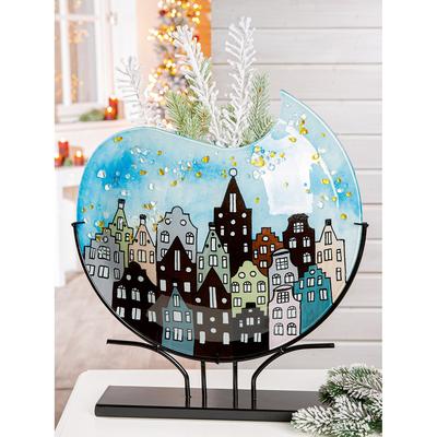 Dekovase CASABLANCA BY GILDE "Stadtlichter Hausmotiv", bunt, B:49cm H:51cm T:10cm, Glas, Vasen, Glasvase blau, BxH: 49x51 cm Image
