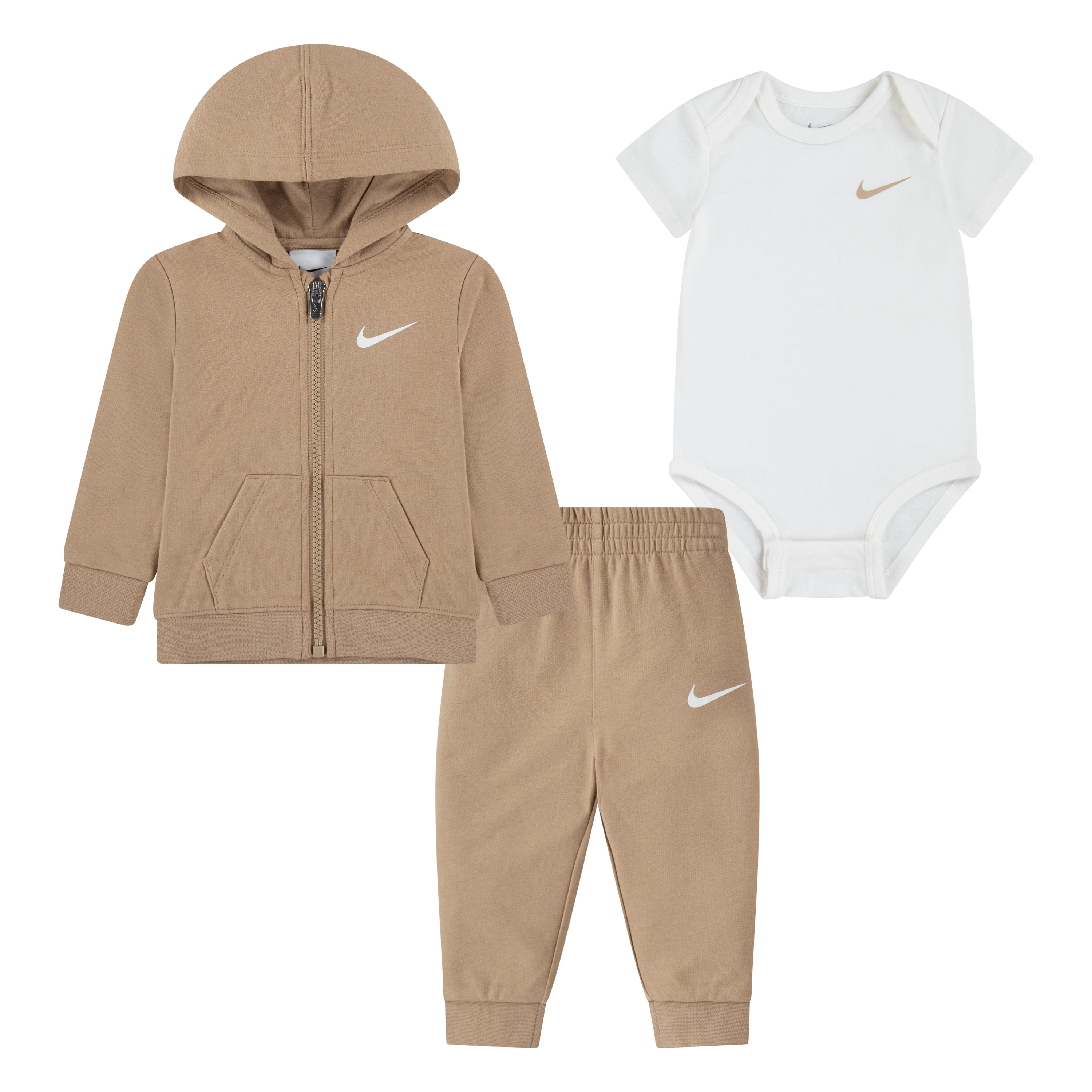Body & Hose NIKE SPORTSWEAR "NKN 3PC BODYSUIT PANT SET", Kinder, Gr. 92 (24), hemp, Obermaterial: 60% Baumwolle, 40% Polyester, KOB Set-Artikel, für Babys Image