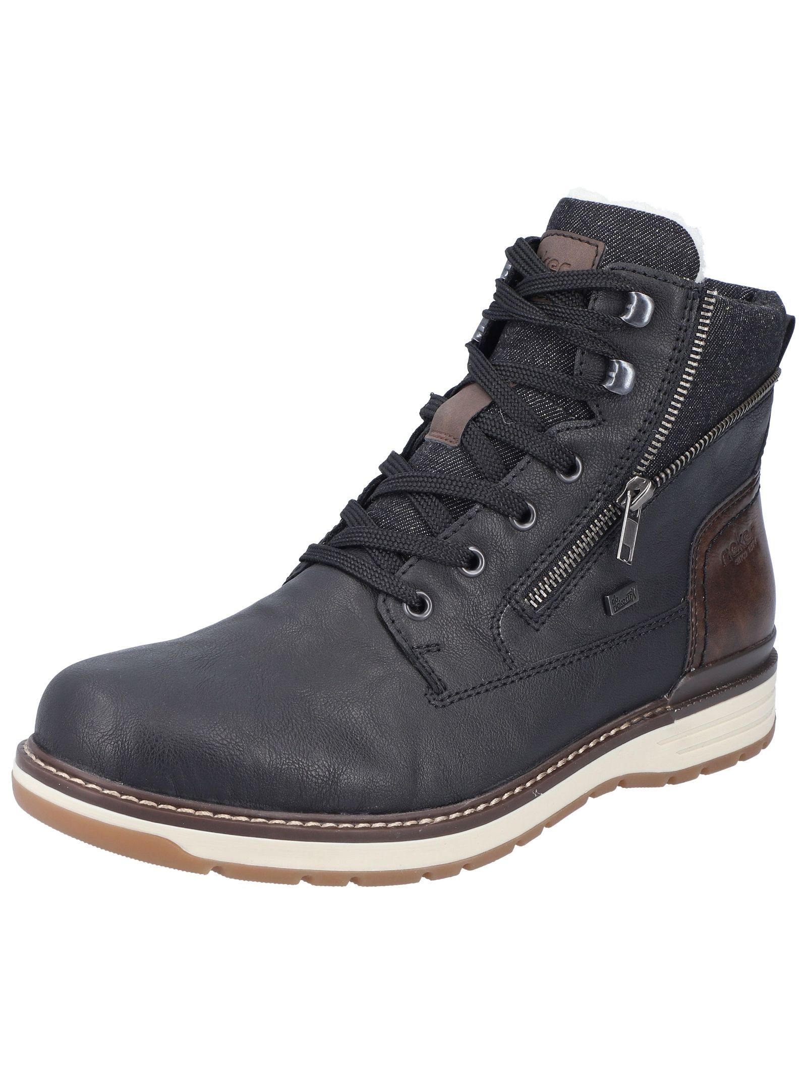 Schnürstiefelette RIEKER "Rieker Stiefelette Lederimitat", Herren, Gr. 45, schwarz (schwarz, braun), Lederimitat, Casual, Schuhe